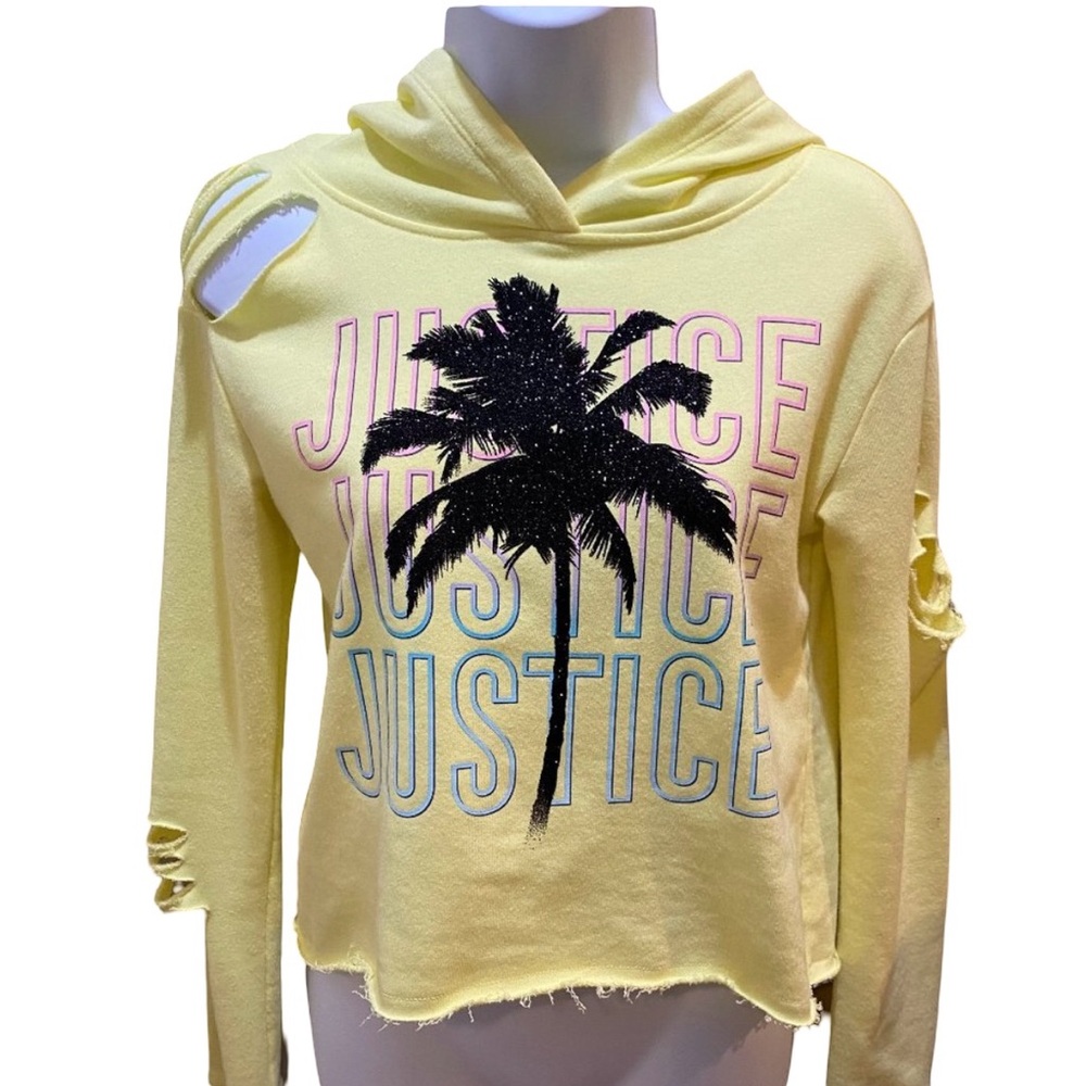 NWOT stylish Justice hooded palm tree sweatshirt with cut-outs size 12